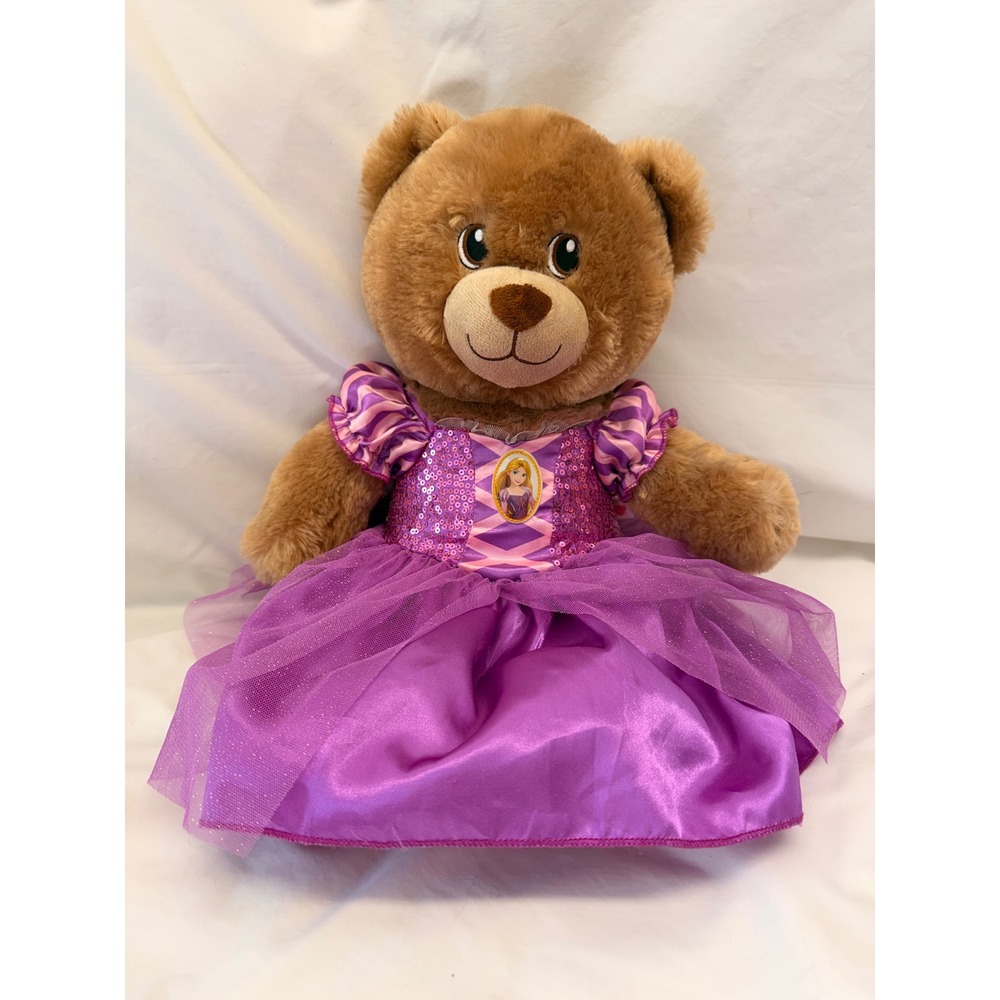 Build-A-Bear Disney Princess Rapunzel Teddy Bear Brown Plush Purple Sequin Dress
